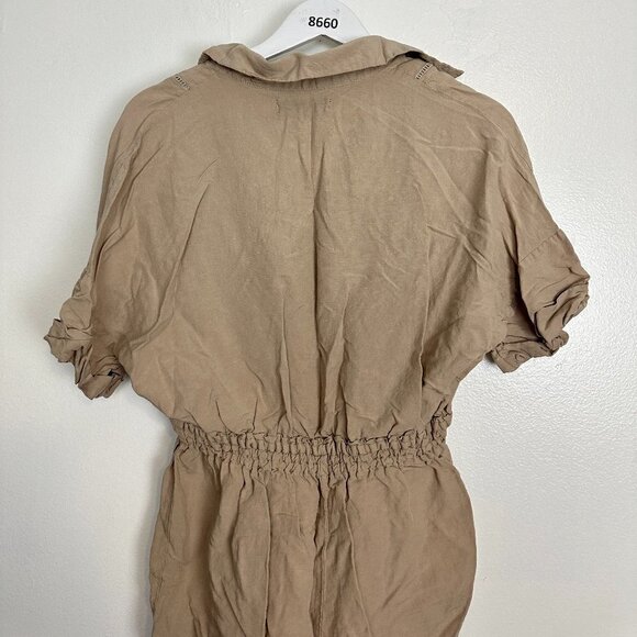 BLANK NYC Linen Blend Button Up Romper in Tan Size Medium - Picture 9 of 10